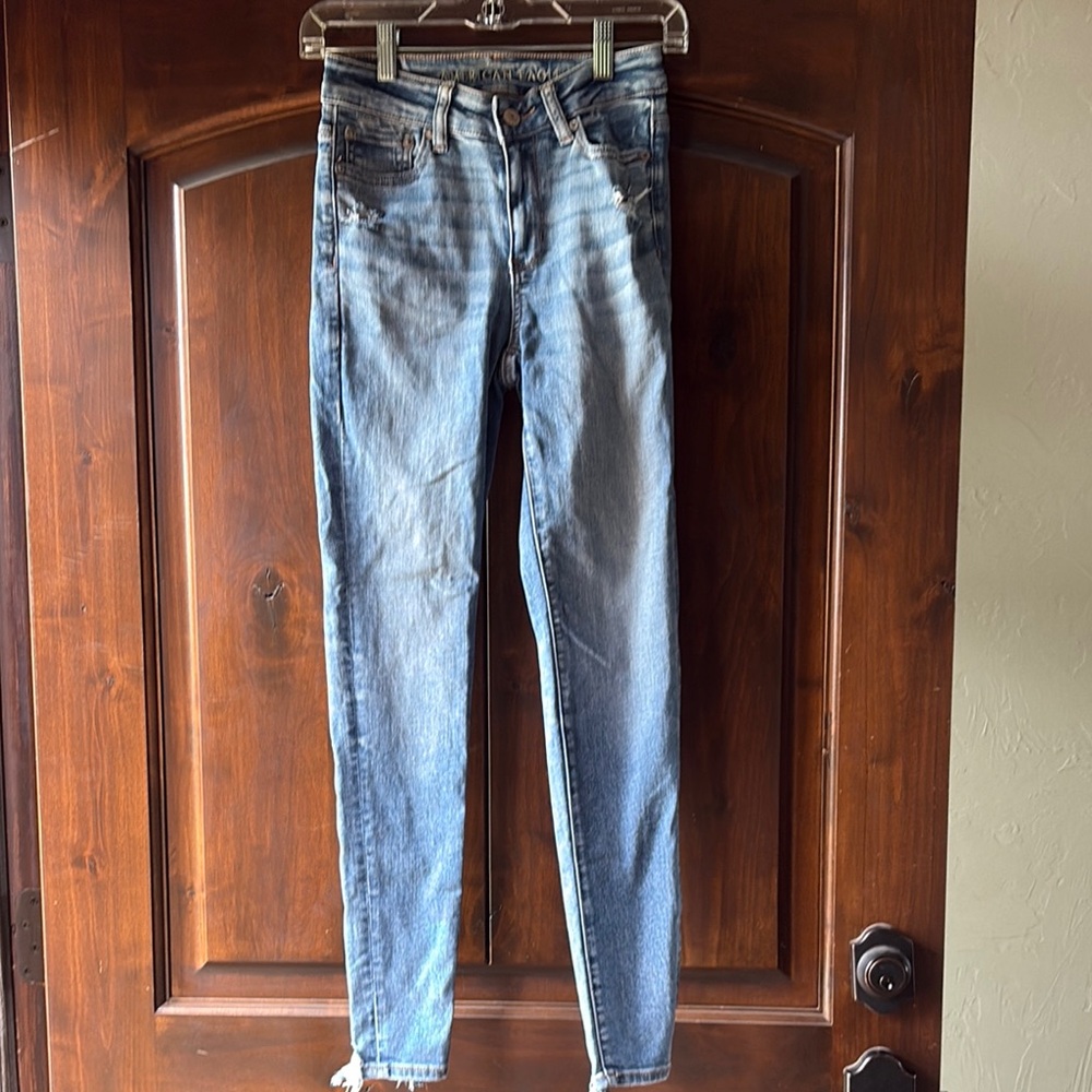 Blue Skinny Jeans with Vintage Wash